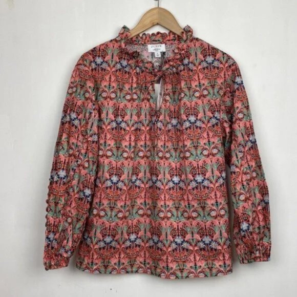 NWT J.Crew x Liberty S Blouse Floral May Nouveau Print Red Pink Tie-Neck - Picture 3 of 13